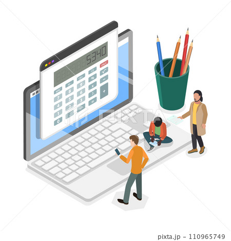3D Isometric Flat Vector Illustration of Calculator App. Item 2 110965749