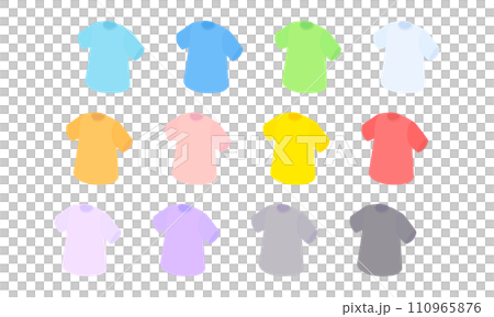 色違いのTシャツがたくさん並んでいるイラスト	 110965876