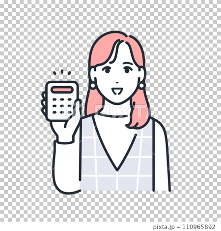 Simple vector illustration material of a stylish young woman smiling and holding a calculator 110965892