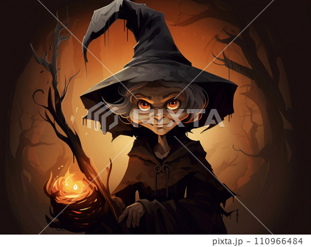 ハロウィンの魔女のイラスト　AI画像 110966484