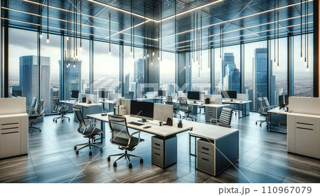 「都市の眺望を持つモダンオフィス空間」 110967079