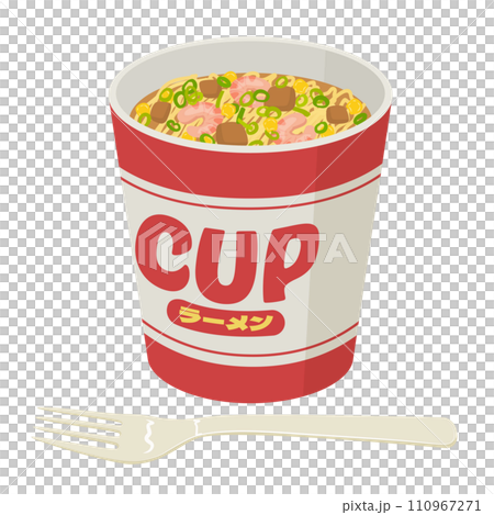 カップラーメンとフォークのイラスト カップラーメンとフォークのイラスト 110967271
