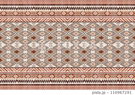 Navajo tribal vector seamless pattern. Native American ornament. Ethnic South Western decor style. Boho geometric ornament. Vector seamless pattern. Mexican blanket, rug. Woven carpet illustration. Navajo tribal vector seamless pattern. Native American ornament. Ethnic South Western decor style. Boho geometric ornament. Vector seamless pattern. Mexican blanket, rug. Woven carpet illustration. 110967291
