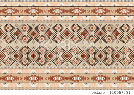 Navajo tribal vector seamless pattern. Native American ornament. Ethnic South Western decor style. Boho geometric ornament. Vector seamless pattern. Mexican blanket, rug. Woven carpet illustration. Navajo tribal vector seamless pattern. Native American ornament. Ethnic South Western decor style. Boho geometric ornament. Vector seamless pattern. Mexican blanket, rug. Woven carpet illustration. 110967351