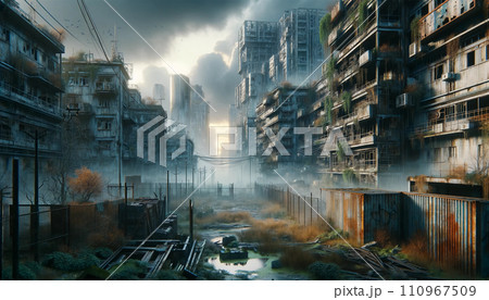 「荒廃した都市の陰鬱な風景」 「荒廃した都市の陰鬱な風景」 110967509
