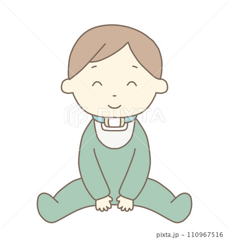 お座りする医療的ケア児の男の子(人工鼻・カラー) お座りする医療的ケア児の男の子(人工鼻・カラー) 110967516