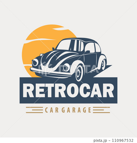 Classic car logo design badge stamp vector vehicle muscle car old vintage retro template illustration Classic car logo design badge stamp vector vehicle muscle car old vintage retro template illustration 110967532