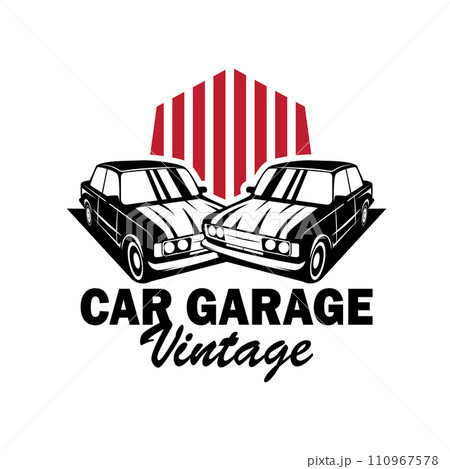 Classic car logo design badge stamp vector vehicle muscle car old vintage retro template illustration Classic car logo design badge stamp vector vehicle muscle car old vintage retro template illustration 110967578