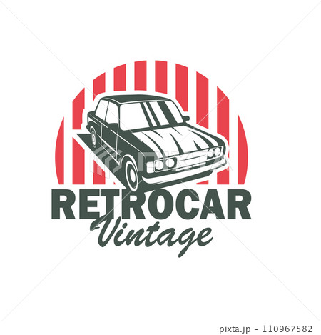 Classic car logo design badge stamp vector vehicle muscle car old vintage retro template illustration 110967582