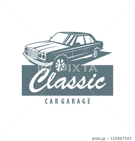 Classic car logo design badge stamp vector vehicle muscle car old vintage retro template illustration 110967583