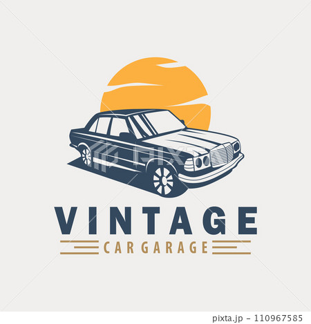 Classic car logo design badge stamp vector vehicle muscle car old vintage retro template illustration 110967585