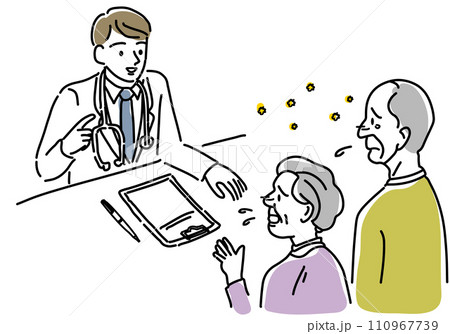 男性医師に相談する花粉症のシニア夫婦 110967739