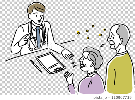 男性医師に相談する花粉症のシニア夫婦 110967739