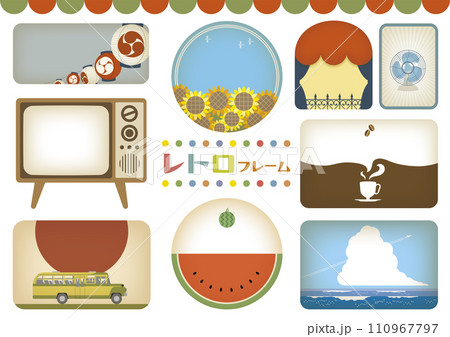 ノスタルジックなフレームとバナー 昭和レトロで彩るタイトル枠 ノスタルジックなフレームとバナー 昭和レトロで彩るタイトル枠 110967797