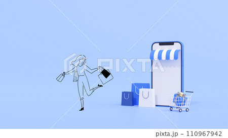 Mixed 2D 3D｜オンラインストアでネットショッピングを楽しむ買い物好きな若い女性 110967942