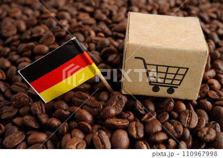 Germany flag on coffee beans, shopping online for export or import food product. 110967998