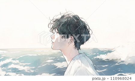 海を眺める男性の横顔　AI生成画像 110968024
