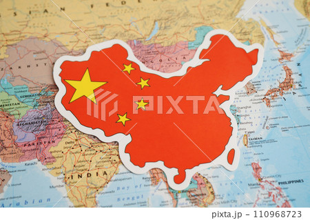Bangkok, Thailand December 10, 2023 China map in world map paper. Bangkok, Thailand December 10, 2023 China map in world map paper. 110968723
