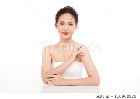 Beautiful young asian woman with clean fresh skin on white background, Face care, Facial treatment, Cosmetology, beauty and spa, Asian women portrait. 110968929