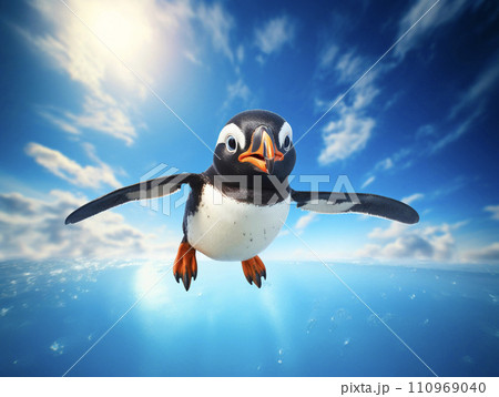 青空を飛ぶペンギン　AI画像 110969040