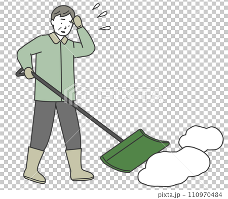 スコップを持って雪かきをするシニア男性 スコップを持って雪かきをするシニア男性 110970484