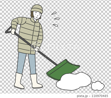 A woman shoveling snow with a shovel A woman shoveling snow with a shovel 110970485