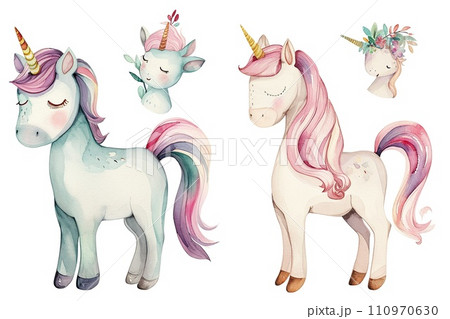 Set of unicorns on white background Set of unicorns on white background 110970630