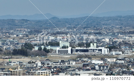 空から見るランドマーク - 郡山市ビッグアイの全景空撮01 空から見るランドマーク - 郡山市ビッグアイの全景空撮01 110970772