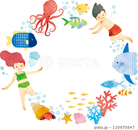 水彩 海の生き物フレーム 110970847