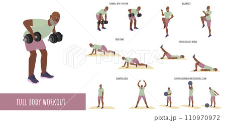 Senior man doing full body workout Senior man doing full body workout 110970972