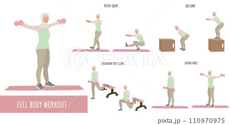 Muslim woman doing full body workout Muslim woman doing full body workout 110970975