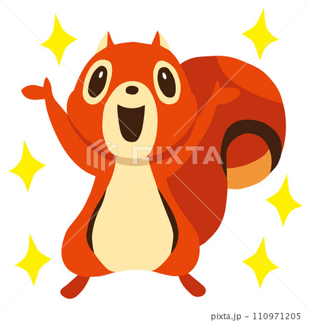 手描きのかわいいリスキャラクター1 (バンザイポーズ、キラキラ付き) 手描きのかわいいリスキャラクター1 (バンザイポーズ、キラキラ付き) 110971205