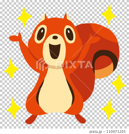 手描きのかわいいリスキャラクター1 (バンザイポーズ、キラキラ付き) 手描きのかわいいリスキャラクター1 (バンザイポーズ、キラキラ付き) 110971205