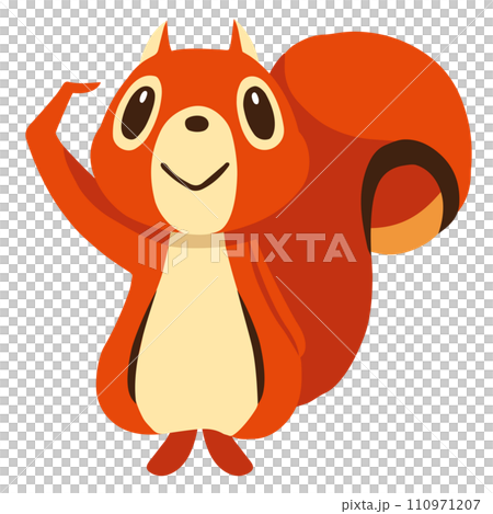 手描きのかわいいリスキャラクター3　(了解敬礼ポーズ) 110971207