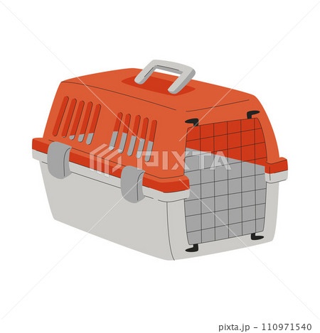 Plastic carrier box for cats and dogs. A shipping box for traveling with pets. A pet care item. A flat vector illustration isolated on a white background. 110971540