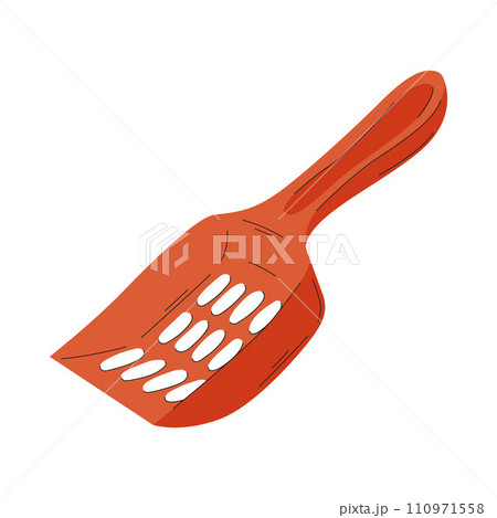 A scoop for cleaning cat litter. Cat litter tray cleaner. A pet care item. A flat vector illustration isolated on a white background. 110971558
