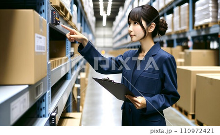 倉庫で働く女性作業者のイラスト素材 [110972421] - PIXTA