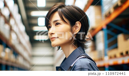 倉庫で働く女性作業者のイラスト素材 [110972441] - PIXTA