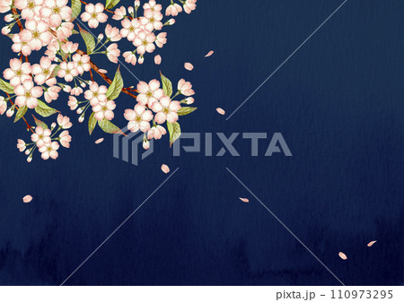 山桜 桜 夜桜　背景 フレーム　水彩 イラスト 110973295
