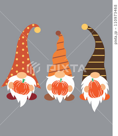 Fall Gnomes with Pumpkin, Happy Fall, Thanksgiving Day, Happy Harvest, Vector Illustration File 110973468