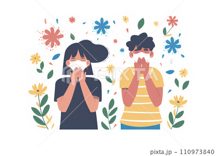 花粉症状で悩むマスクを着用した男女-2 110973840