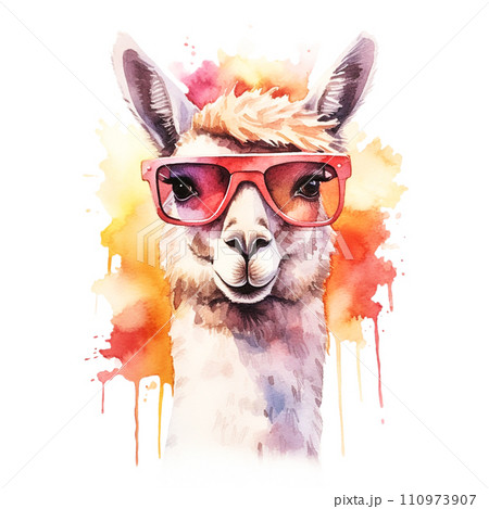 Watercolor Llama (Alpaca) on white background. AI content Watercolor Llama (Alpaca) on white background. AI content 110973907