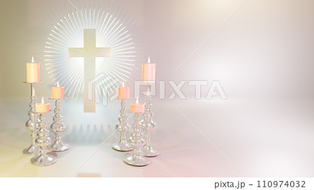 Christian cross near burning candles. 3d render 110974032