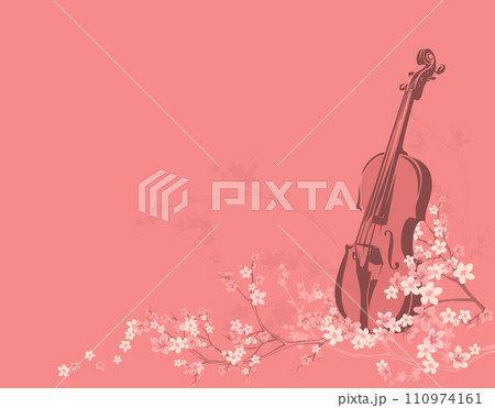 violin and spring season cherry blossom flowers vector copy space background 110974161