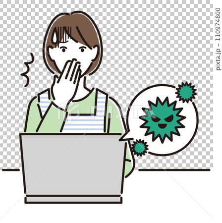 A woman is shocked by a virus infection on her PC. 110974800