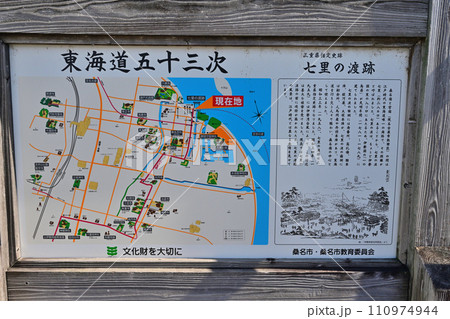 東海道五十三次の桑名宿「七里の渡し」の青空の風景 110974944