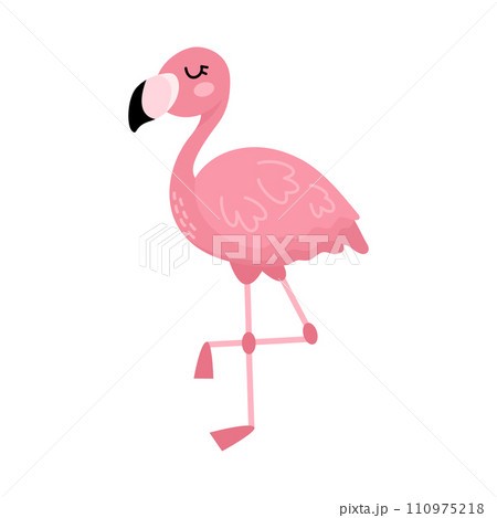 Cute cartoon pink flamingo isolated on white. Vector illustration Cute cartoon pink flamingo isolated on white. Vector illustration 110975218