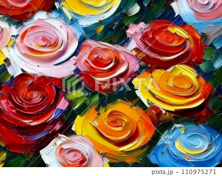 Oil flowers. Beautiful delicate feminine colored spring or summer flowers close-up, generated by AI. Bouquet of flowers. Flowers in a flowerbed. Postcard, congratulations to woman. Peonies and roses Oil flowers. Beautiful delicate feminine colored spring or summer flowers close-up, generated by AI. Bouquet of flowers. Flowers in a flowerbed. Postcard, congratulations to woman. Peonies and roses 110975271