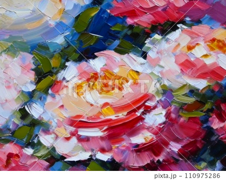 Oil flowers. Beautiful delicate feminine colored spring or summer flowers close-up, generated by AI. Bouquet of flowers. Flowers in a flowerbed. Postcard, congratulations to woman. Peonies and roses Oil flowers. Beautiful delicate feminine colored spring or summer flowers close-up, generated by AI. Bouquet of flowers. Flowers in a flowerbed. Postcard, congratulations to woman. Peonies and roses 110975286