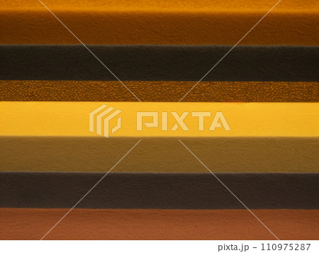Yellow brown ocher orange black striped brown background. Layered coffee cocoa chocolate pattern. Warm colorful palette. Horizontal stripes. Generated by AI 110975287